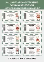 Vorschau - Klassenarbeiten - Belohnungssystem | Hausaufgabenfrei-Gutscheine zu Weihnachten & Advent | Motivation & Classroom Management - Deckblatt