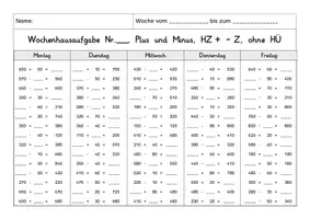 Vorschau - Arbeitsblätter - Wochenhausaufgabe Mathe, 3.Klasse, einfache Plus- und Minusaufgaben ZR1000 - Seite 2