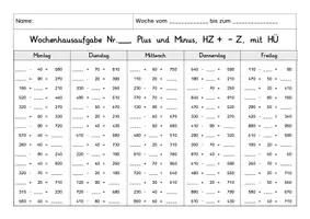 Vorschau - Arbeitsblätter - Wochenhausaufgabe Mathe, 3.Klasse, einfache Plus- und Minusaufgaben ZR1000 - Seite 3