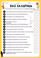 Vorschau - Arbeitsblätter - Saxophon (Beschriftung Teile, Aussagen - Richtig Falsch) - Deckblatt