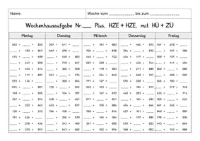 Vorschau - Arbeitsblätter - Wochenhausaufgaben: Rechnen im Zahlenraum bis 1000 mit Übergang - Seite 2