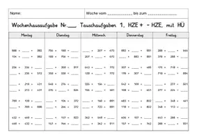 Vorschau - Arbeitsblätter - Wochenhausaufgaben: Tausch- und Umkehraufgaben im Zahlenraum bis 1000 - Seite 1
