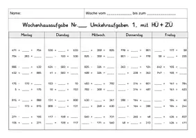 Vorschau - Arbeitsblätter - Wochenhausaufgaben: Tausch- und Umkehraufgaben im Zahlenraum bis 1000 - Seite 3