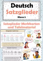 Vorschau - Präsentationen/Tafelbilder - Satzglieder-Merkkarten (bunt & kindgerecht) – Subjekt, Prädikat, Objekte & Adverbiale | Poster & Tafelmaterial - Deckblatt