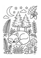 Vorschau - Mal- und Bastelvorlagen - Kostenloses Ausmalbild: Schlafender Fuchs im Wald 🦊 | Kindergarten & Vorschule - Deckblatt