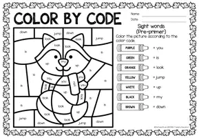 Aperçu - Feuilles d'exercices - Color by code - Sight words Pre-Primer (Seasons) | Saisons Anglais - Bundle (Kit) - Page 2