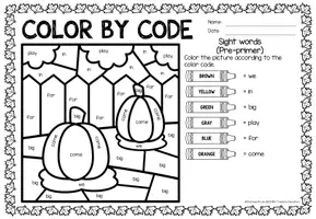 Aperçu - Feuilles d'exercices - Color by code - Sight words Pre-Primer (Seasons) | Saisons Anglais - Bundle (Kit) - Page 3