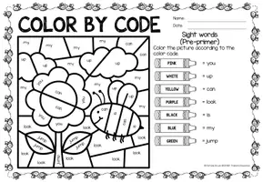 Aperçu - Feuilles d'exercices - Color by code - Sight words Pre-Primer (Spring) | Printemps Anglais - Page 2