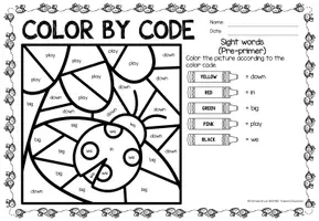 Aperçu - Feuilles d'exercices - Color by code - Sight words Pre-Primer (Spring) | Printemps Anglais - Page 3
