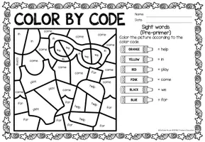 Aperçu - Feuilles d'exercices - Color by code - Sight words Pre-Primer (Summer) | Été Anglais - Page 3