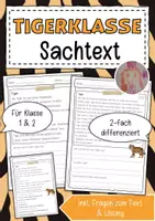 Vorschau - Arbeitsblätter - Sachtext Tiger - Deckblatt