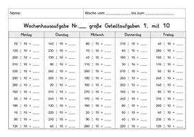 Vorschau - Arbeitsblätter - Wochenhausaufgabe Mathe, 3.Klasse, Multiplikation und Division mit 10 - Seite 3