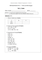Vorschau - Arbeitsblätter - Klassenarbeit Terme und Gleichungen incl. Förder Lernen - Deckblatt