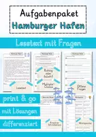 Vorschau - Arbeitsblätter - Hamburger Hafen Lesetext einfach verständlich mit Aufgaben + Lösungen und Wortspeicher Leseverstehen - Deckblatt