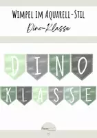 Vorschau - Poster - Wimpelkette im Aquarellstil - Dino-Klasse - Deko - Deckblatt