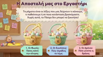 Προεπισκόπηση - Φύλλα εργασίας - Το πασχαλινό κυνήγι των Ρημάτων: Θεωρία και Ασκήσεις - Σελίδα 1