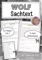 Vorschau - Arbeitsblätter - Sachtext Wolf - Deckblatt