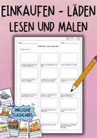 Vorschau - Arbeitsblätter - DaZ / DaF - Einkaufen & Geschäfte - Lesen und malen (Arbeitsblatt) - Deckblatt