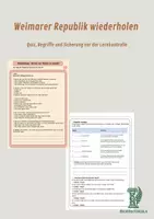 Vorschau - Arbeitsblätter - Weimarer Republik wiederholen – Quiz, Begriffe und Sicherung vor der Lernkontrolle - Deckblatt