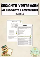 Vorschau - Arbeitsblätter - Gedichtvortrag in der Schule – Checkliste, Lesepartitur & Übung (Klasse 5/6) - Deckblatt