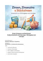 Vorschau - Unterrichtsreihen - Finanzmathematik - Zinsen, Zinseszins und Stückzinsen Großes Arbeitsheft mit 150 Aufgaben und Lösungen - Deckblatt