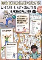 Vorschau - Spiele - 18 Bewegungspausen Weltall & Astronauten - aktive Brain Breaks für den Unterricht (Kl. 1–6) - Deckblatt
