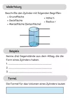 Vorschau - Arbeitsblätter - Geometrie: Volumenberechnung Zylinder (Arbeitsblatt) - Seite 1
