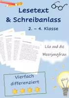 Vorschau - Text - Lesetext & Schreibanlass: Lila und die Meerjungfrau (4-fach differenziert) - Deckblatt