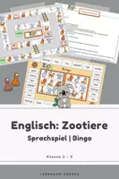 Vorschau - Spiele - Englisch Zootiere – Brettspiel & Bingo | Animals Grundschule | Vocabulary Game | Klasse 2–3 - Deckblatt
