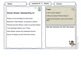 Vorschau - Arbeitsblätter - Wasser & Wasserkreislauf Klasse 3 | Differenzierte Lesetexte ⭐/⭐⭐ mit AFB I–III, Fachbegriffen & Lösungen - Seite 1