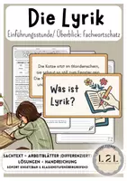 Vorschau - Arbeitsblätter - Lyrische Texte und Gedichte - Einführung / Einstieg in das Thema Lyrik - Sachtext, differenzierte Arbeitsblätter, Lösungen, Präsentation und Handreichung - Sekundarstufe 1 ab Klasse 7 (starke Klassen ab Klasse 5 oder Klasse 6) - Deckblatt