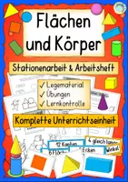 Vorschau - Arbeitsblätter - Flächen und Körper – Stationenarbeit, Arbeitsheft & Test (Geometrie Sachunterricht) - Deckblatt