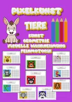 Vorschau - Arbeitsblätter - Pixelbilder Tiere
Pixelkunst mit 10 bunten Vorlagen - Deckblatt
