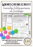 Vorschau - Arbeitsblätter - Wahrscheinlichkeit - Zweistufige Zufallexperimente mit Zurücklegen - Zwei Arbeitblätter mit Löungen - Übung für die Sekundarstufe ( ab Klasse 7 ) - Deckblatt