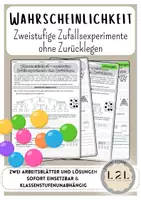 Vorschau - Arbeitsblätter - Wahrscheinlichkeit - Zweistufige Zufallsexperimente ohne Zurücklegen - 2 Arbeitsblätter und Lösungen - Übung für die Sekundarstufe ( ab Klasse 7 ) - Deckblatt