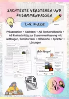 Vorschau - Arbeitsblätter - Sachtexte verstehen und zusammenfassen (inkl. Präsi, Sprinter, Lösungen) - Deckblatt