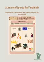 Vorschau - Arbeitsblätter - Athen und Sparta im Vergleich Bildgestütztes Arbeitsblatt zu zwei griechischen Poleis mit Vergleichstabelle und Urteilsaufgabe. - Deckblatt