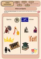 Vorschau - Arbeitsblätter - Athen und Sparta im Vergleich Bildgestütztes Arbeitsblatt zu zwei griechischen Poleis mit Vergleichstabelle und Urteilsaufgabe. - Seite 1
