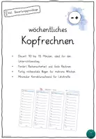 Vorschau - Arbeitsblätter - Wöchentliches Kopfrechnen - mit Bewertungsraster - Deckblatt
