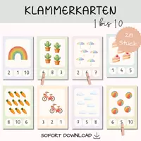 Vorschau - Bildkarten - Klammerkarten 1 bis 10 | Zahlen & Mengen lernen Mathe Klasse 1 Grundschule/ Vorschule - Deckblatt