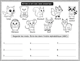 Aperçu - Feuilles d'exercices - Rangeons les mots par ordre alphabétique !Jeu éducatif pour les petits apprenant - Page 1