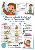 zapowiedź - Wielkanoc | Język niemiecki (DaF/DaZ) | Słownictwo i pisownia I Deutsch Klammerkarten Ostern Karty z klamerkami - strona 1