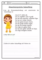Vorschau - Arbeitsblätter - Personenbeschreibung + abwechslungsreiche Satzanfänge - Deckblatt