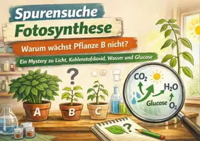 Vorschau - Arbeitsblätter - Spurensuche Fotosynthese – Warum wächst Pflanze B nicht? Ein Mystery zu Licht, Kohlenstoffdioxid, Wasser und Glucose - Seite 1