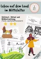 Vorschau - Arbeitsblätter - Auf dem Land im Mittelalter - anschaulicher Infotext / Arbeitsblätter / Rätsel / Bildbetrachtung - Deckblatt