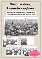 Vorschau - Mal- und Bastelvorlagen - Bleistiftzeichnung - eine Blumenwiese ergänzen - Vertretungsstunden Kunst - Deckblatt
