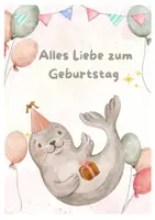 Vorschau - Mal- und Bastelvorlagen - Geburtstagskarte Robbe| Robbenklasse - Seite 1
