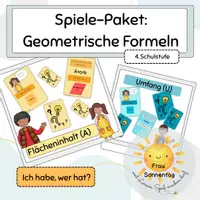 Vorschau - Stationenlernen - SPIELE-PAKET: Ich habe, wer hat? – Umfang & Flächeninhalt - Deckblatt