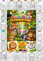 Vorschau - Arbeitsblätter - 🌿🦁 Ausmalbuch „Dschungeltiere“ – 75 liebevolle Tiermotive für Kinder 🐒🐘 - Seite 1