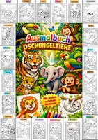 Vorschau - Arbeitsblätter - 🌿🦁 Ausmalbuch „Dschungeltiere“ – 75 liebevolle Tiermotive für Kinder 🐒🐘 - Deckblatt